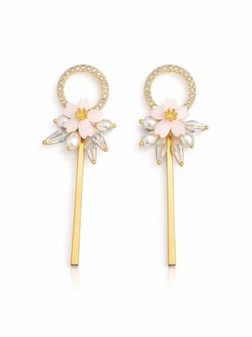 18k Gold Plated Gold Floral Pearl Drop Earrings Chic Statement Dangle